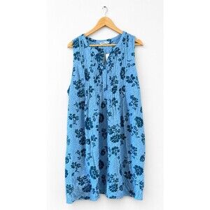 Sonoma Blue Floral Sleeveless Mini Dress Women XXL Boho Tunic Lightweight NWT